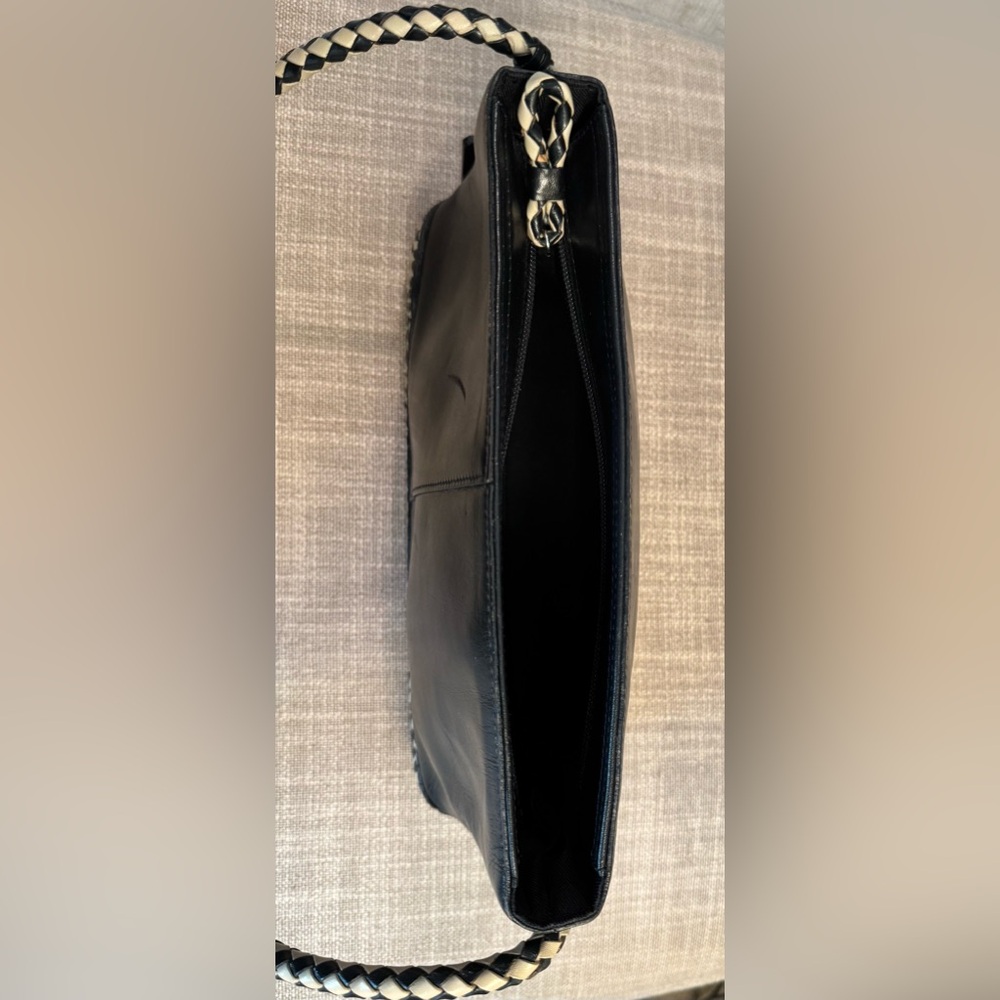 Etienne Aigner Black and Cream Woven-Trim Hobo Bag - Picture 4 of 9